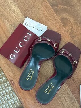 Gucci Women's Burgundy Horsebit Leather Mule Heel